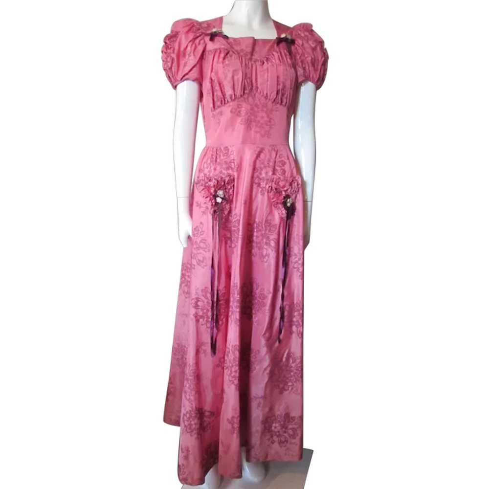 Fantastic 1940 Era Long Dance Dress in Flocked Ra… - image 1