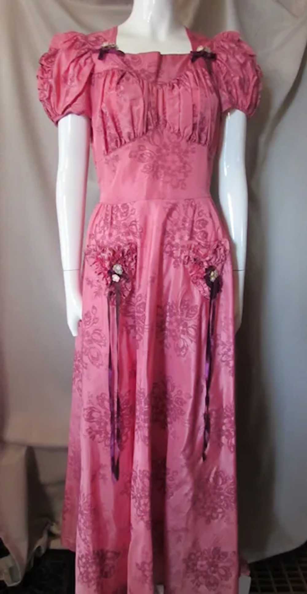 Fantastic 1940 Era Long Dance Dress in Flocked Ra… - image 2