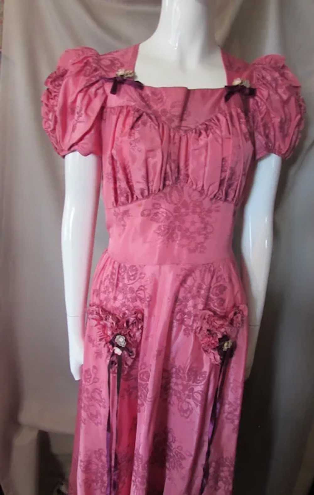 Fantastic 1940 Era Long Dance Dress in Flocked Ra… - image 3