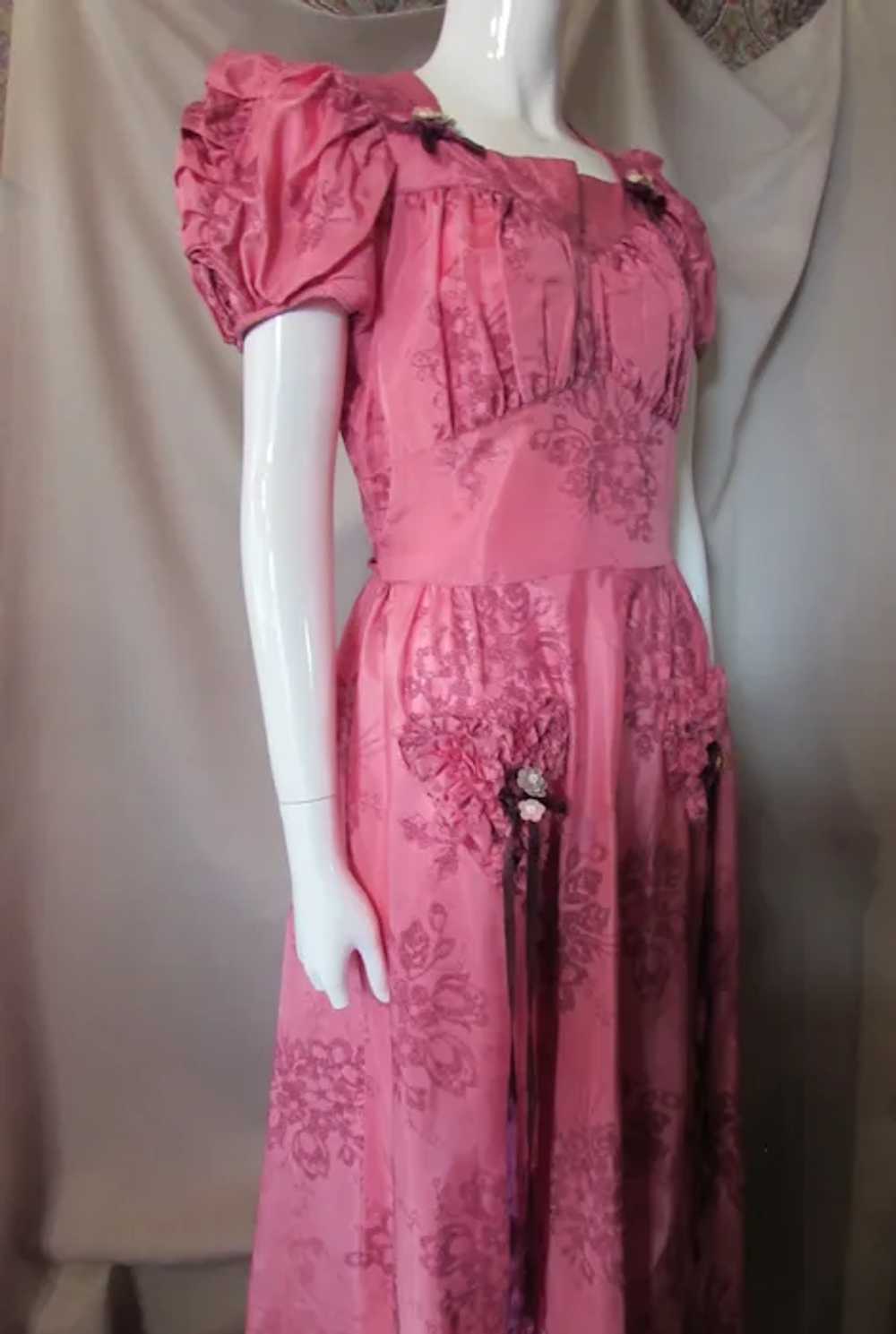 Fantastic 1940 Era Long Dance Dress in Flocked Ra… - image 4