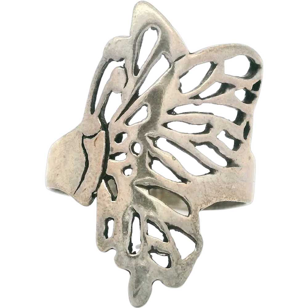 Vintage Sterling Silver Butterfly Open Work Band … - image 1