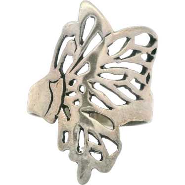 Vintage Sterling Silver Butterfly Open Work Band … - image 1