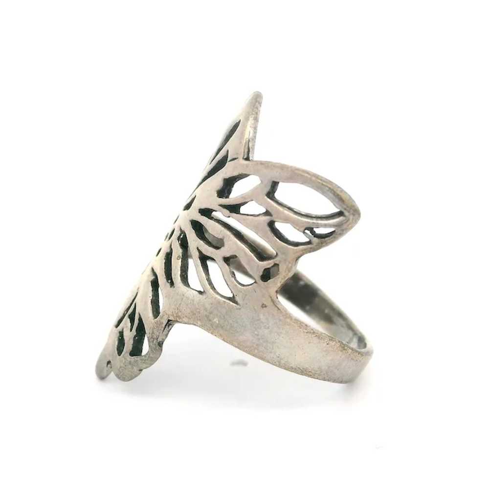 Vintage Sterling Silver Butterfly Open Work Band … - image 3