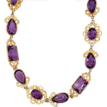 Antique 14K Yellow Gold Amethyst Necklace