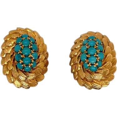 18K Yellow Gold Turquoise Earring