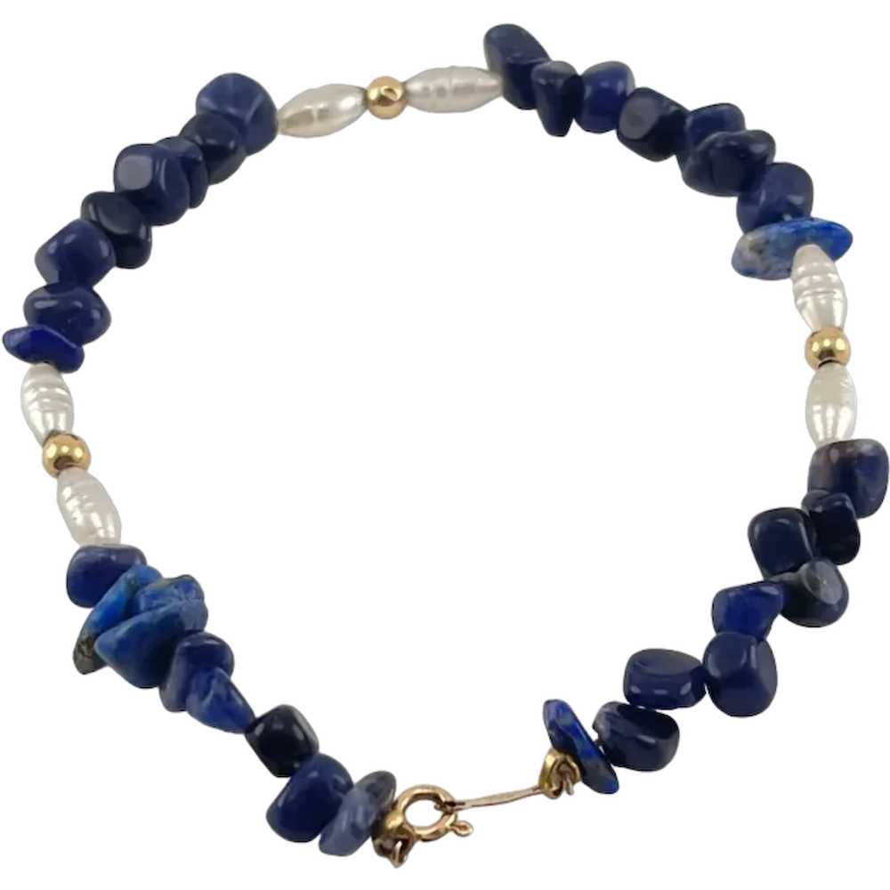 Sodalite Freshwater Pearl Beaded Bracelet With 14… - image 1