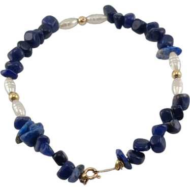 Sodalite Freshwater Pearl Beaded Bracelet With 14… - image 1