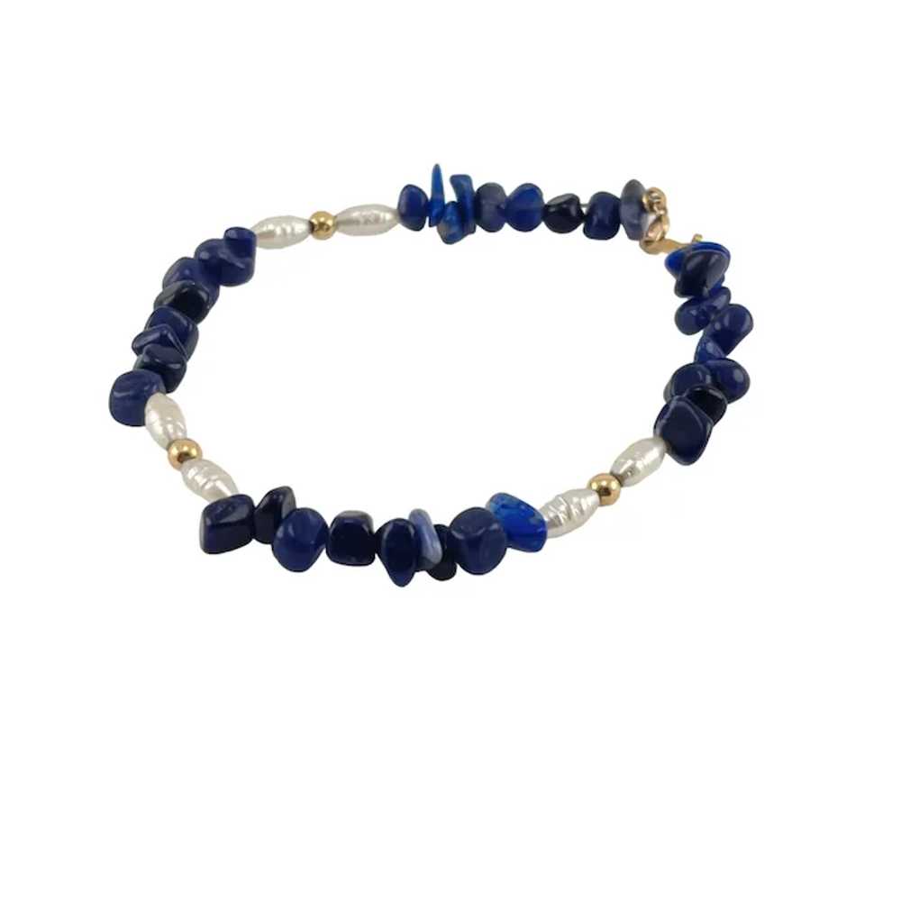 Sodalite Freshwater Pearl Beaded Bracelet With 14… - image 2