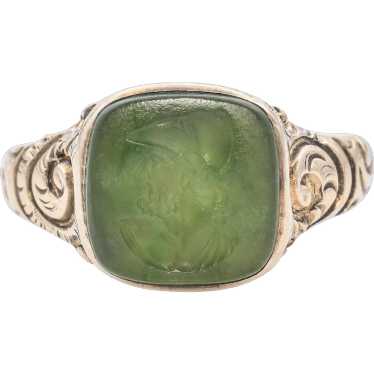 Antique 10K Yellow Gold 2 Ct Jade Carved Intaglio 