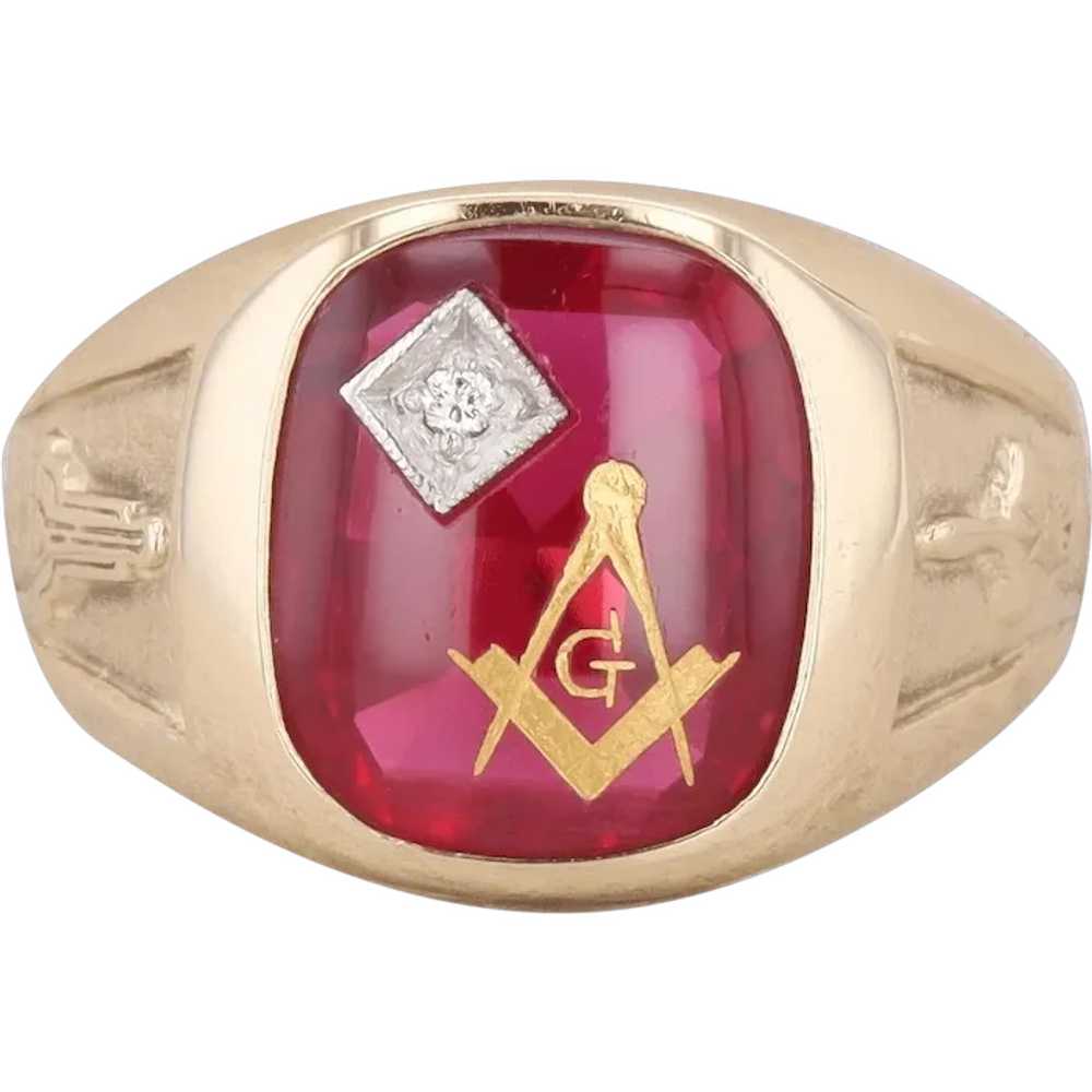 10k Yellow Gold Men's Masonic and Diamond Synthet… - image 1