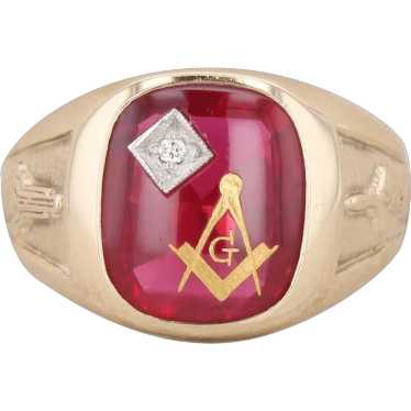 10k Yellow Gold Men's Masonic and Diamond Synthet… - image 1