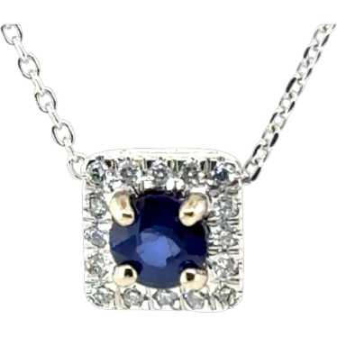 Sapphire and Diamond Pendant Mined Diamond Halo .7