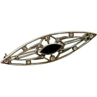 Sterling Brooch, Black Onyx, Sterling Silver, Art 