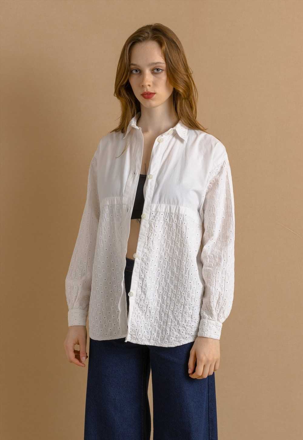 Vintage White Blouse Shirt Lace Detailed size Sma… - image 1