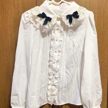 J Fashion Kawaii Ank Rouge top White Ruffle Frill Big Ribbon Bow Tie Top Blouse