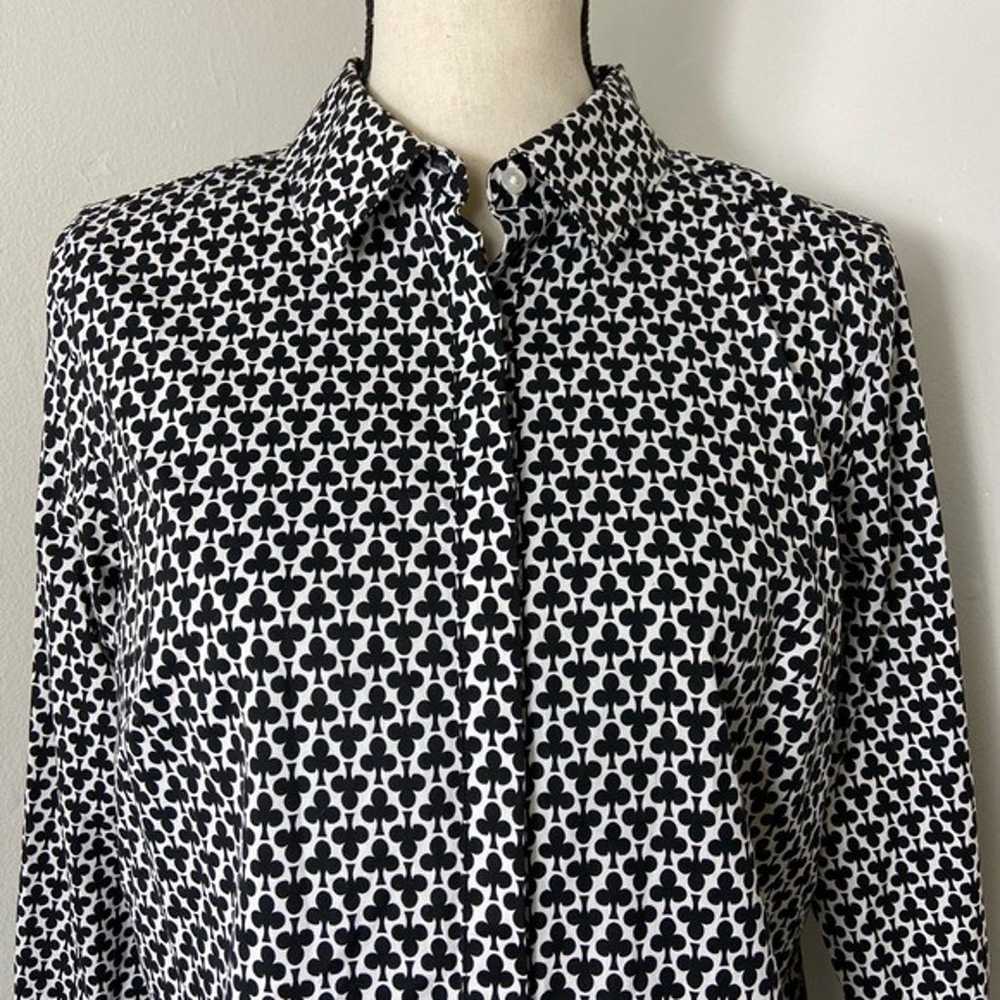 Talbots Black White Clubs Clovers Popover Top - image 2