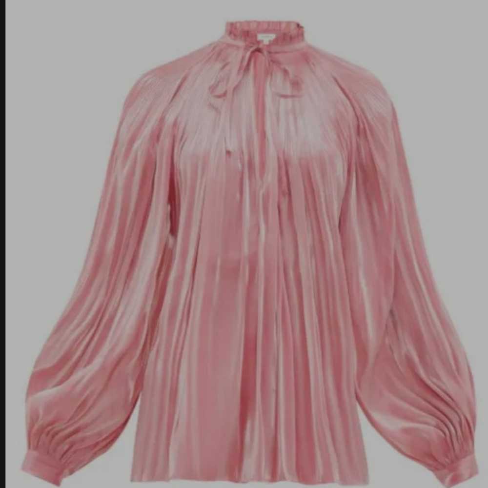 RHODE adele plissé lamé satin blouse pink size M - image 1