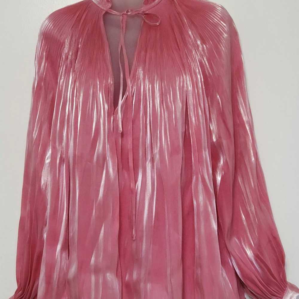 RHODE adele plissé lamé satin blouse pink size M - image 6