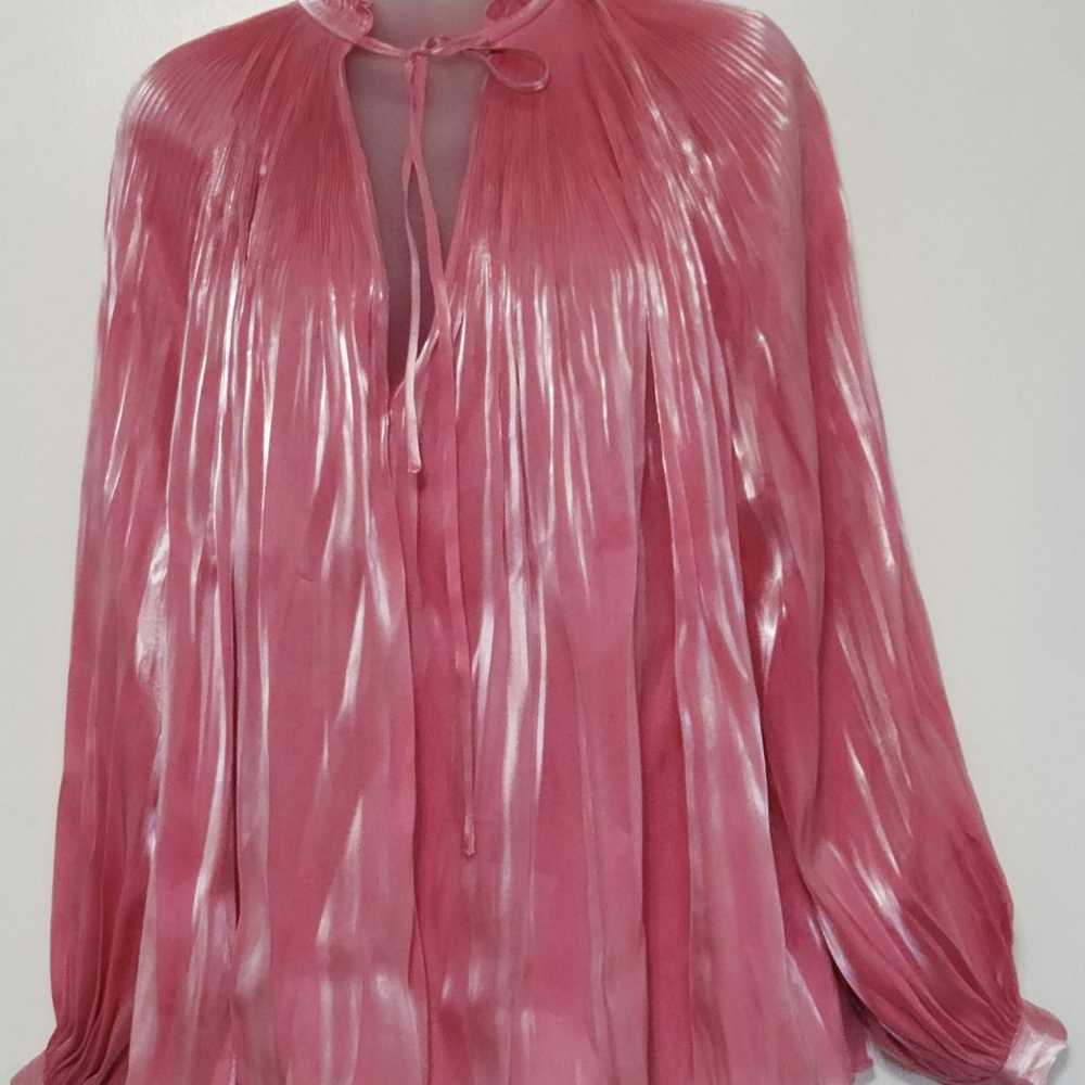 RHODE adele plissé lamé satin blouse pink size M - image 7