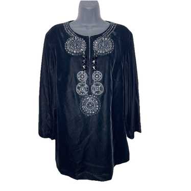 Tory Burch Black Velvet Black Beaded Lined Blouse 