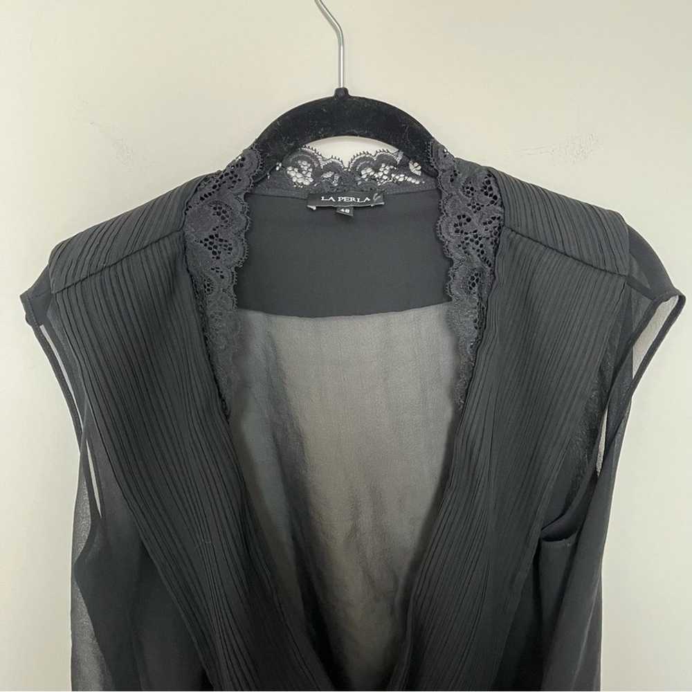 La Perla Lace Silk Chiffon Blouse In Black Size 48 - image 3