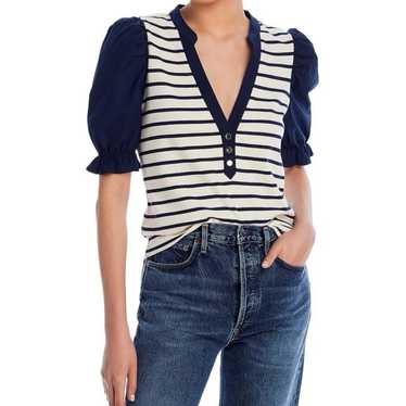 Veronica beard split neck puff sleeve top