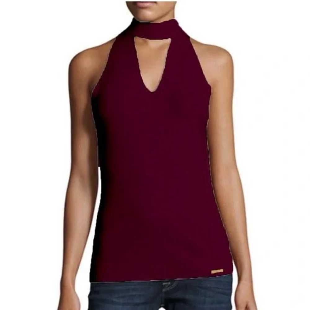 Michael Kors Sleeveless Maroon Keyhole Choker Top - image 1