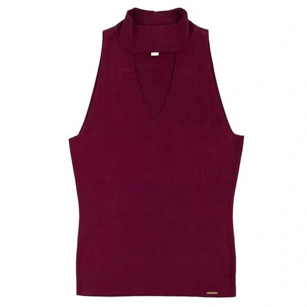 Michael Kors Sleeveless Maroon Keyhole Choker Top - image 3