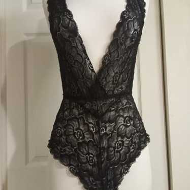 Black lace one piece bodysuit