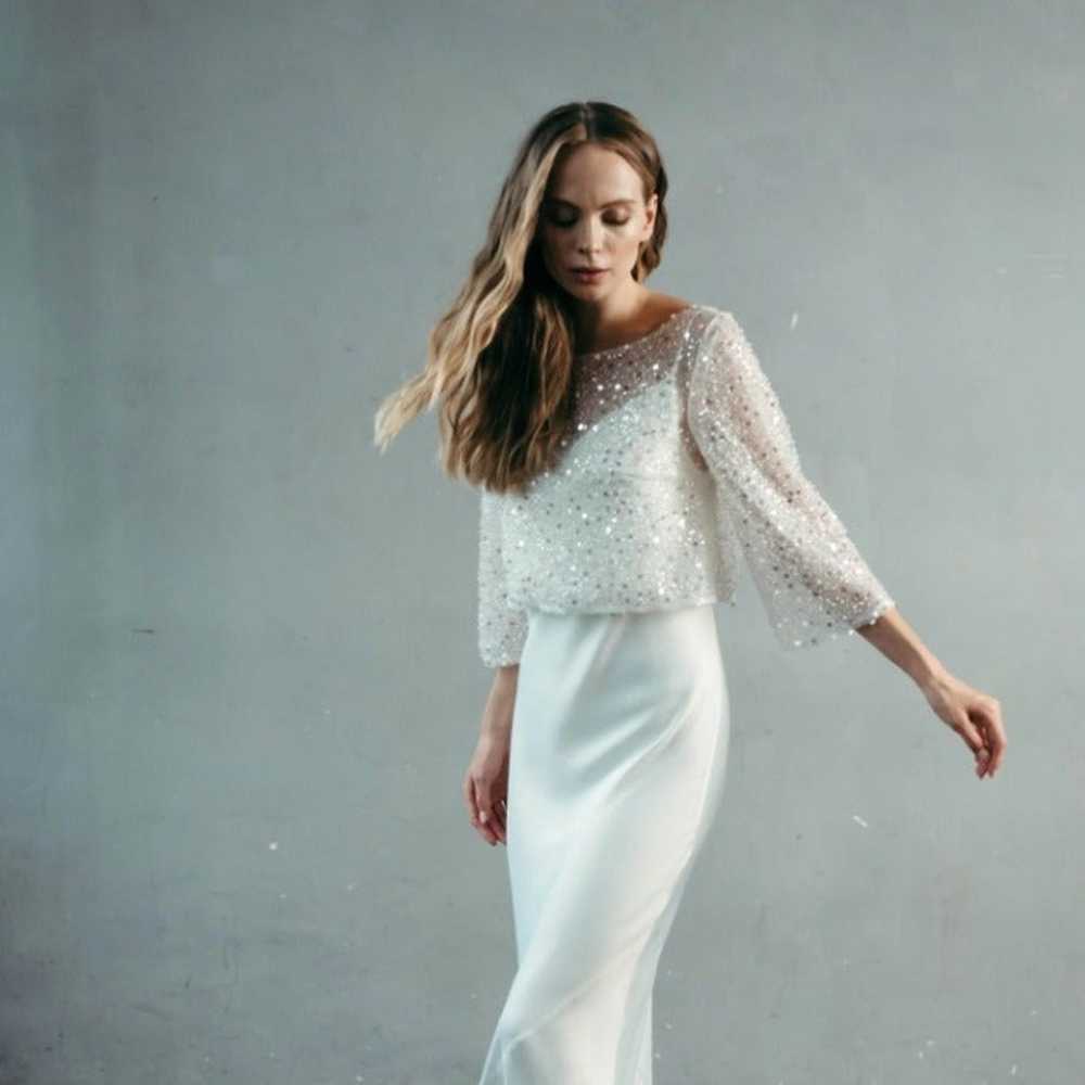 Wide Sleeve Beaded Bridal Crop Top - image 1