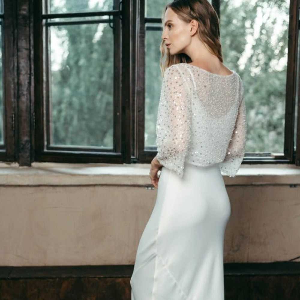 Wide Sleeve Beaded Bridal Crop Top - image 3