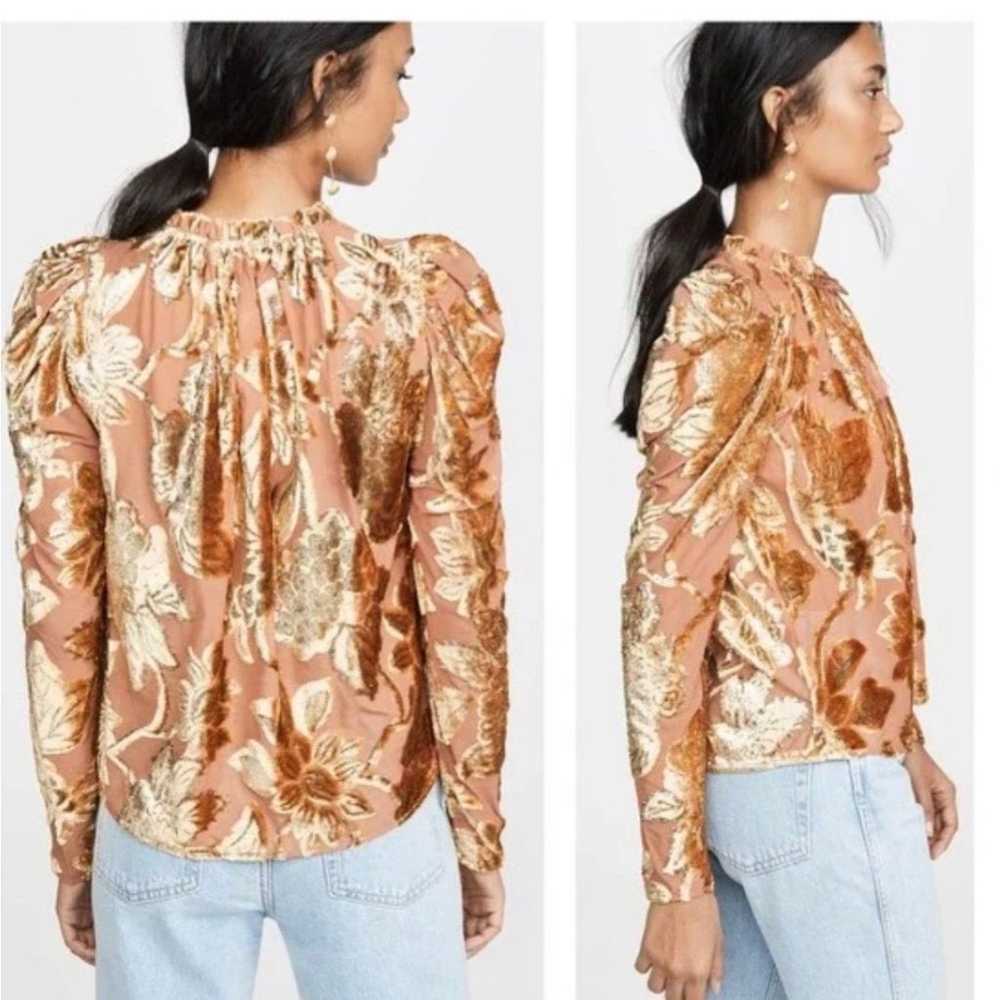 ULLA JOHNSON Camilla Metallic Devoré Blouse - Siz… - image 3