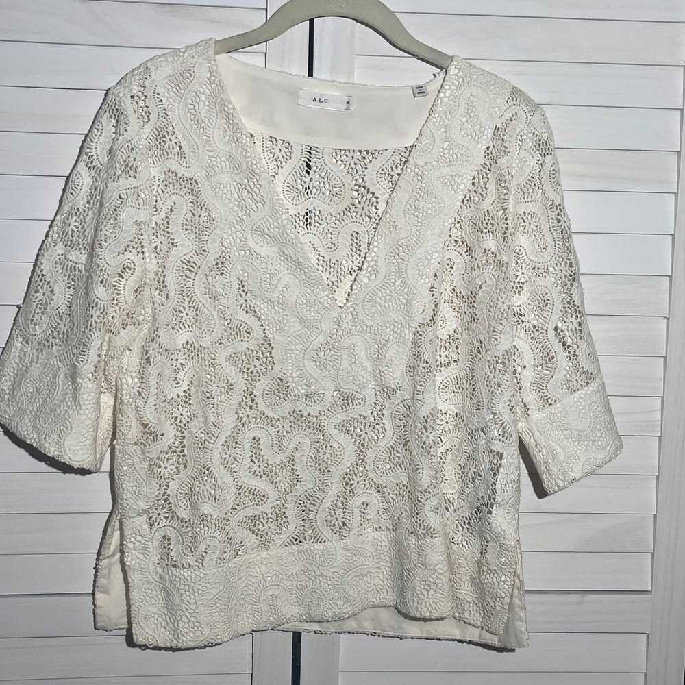 A.L.C. Virginia Cropped Abstract Lace Top, Eggshe… - image 2