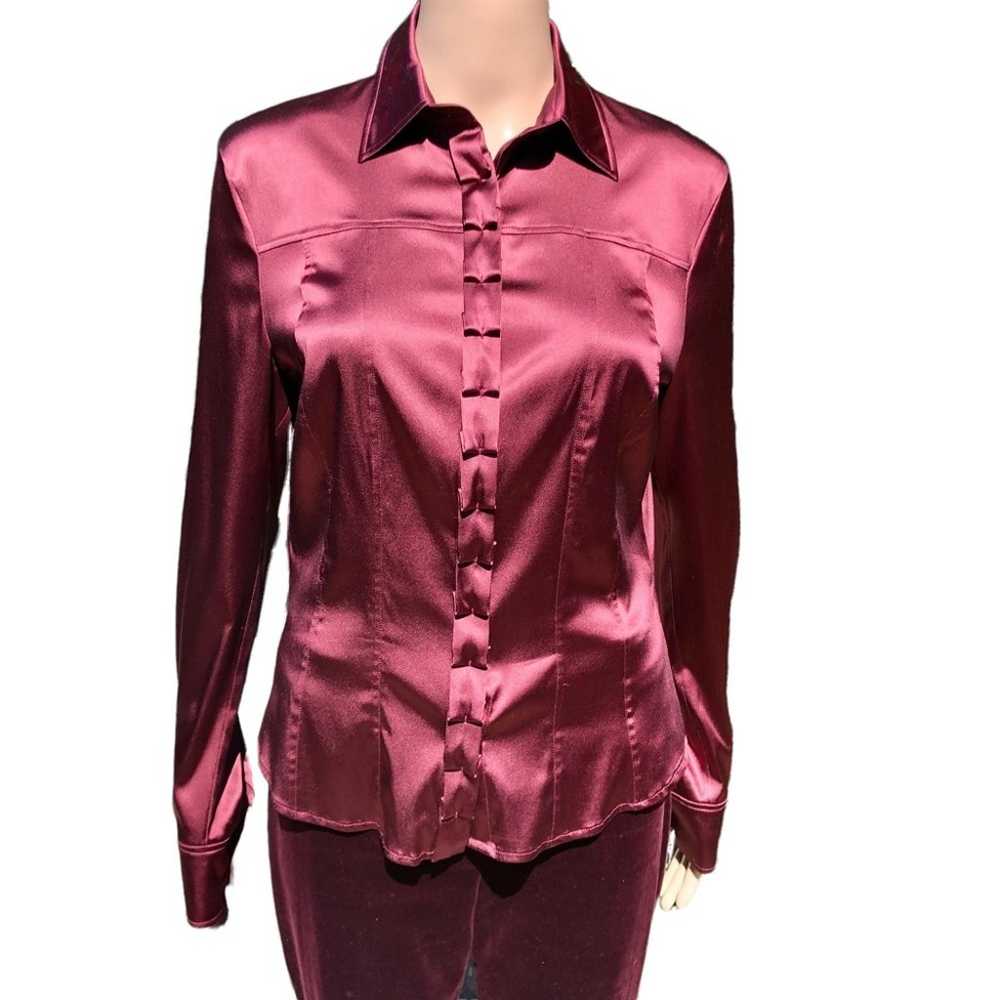 ESCADA burgundy/wine color silk blouse with ruffl… - image 1