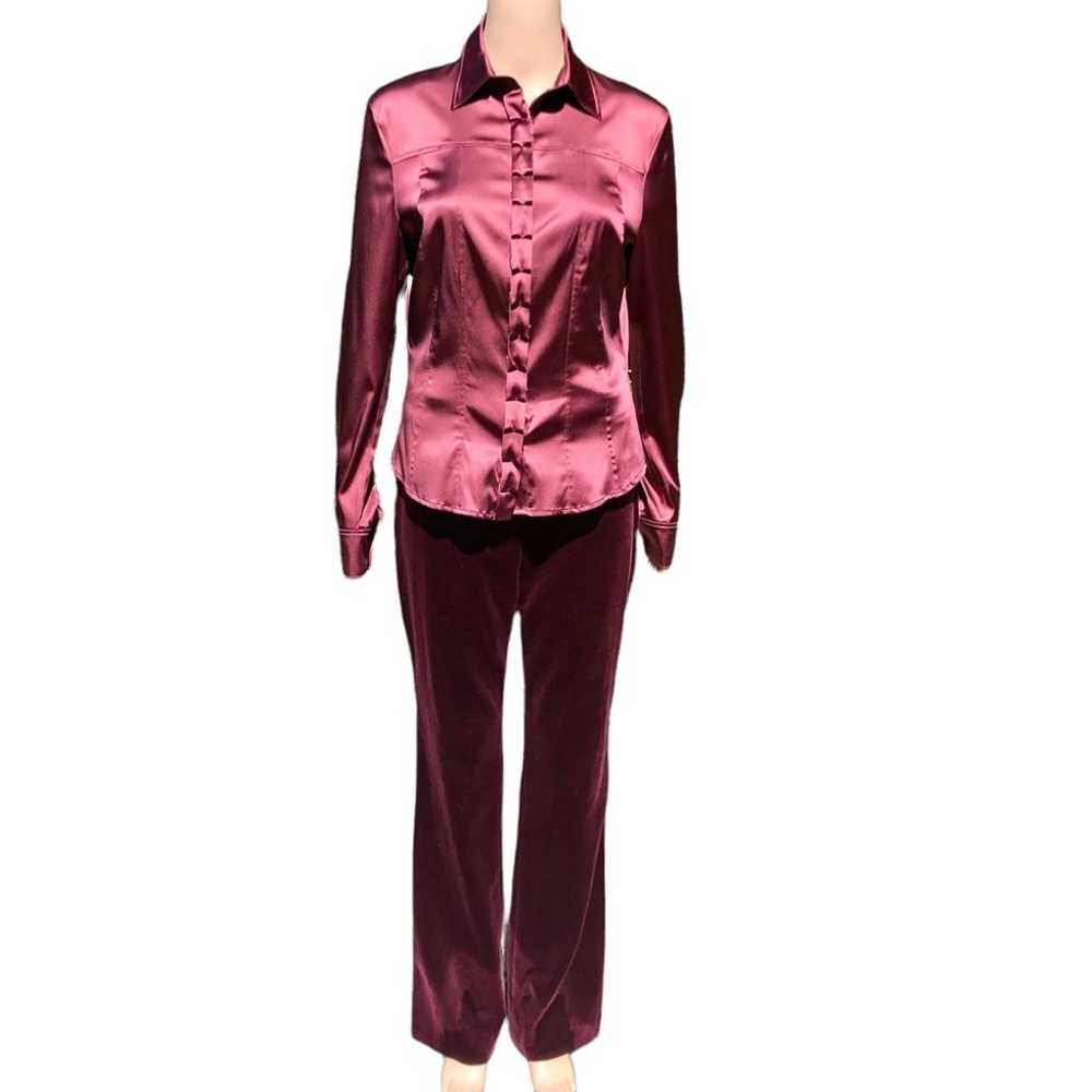 ESCADA burgundy/wine color silk blouse with ruffl… - image 2