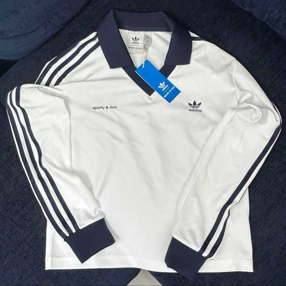 adidas Long Sleeve Polo Shirt White Navy sporty &… - image 2