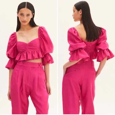 ALEMAIS Blaire Ruffle Blouson Crop Top Pink Puff S