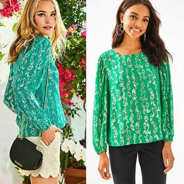 NEW Lilly Pulitizer Miriam Silk Blouse Top In Emer