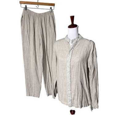 CP Shades Linen Blend Top Pants Set Oatmeal Tweed 