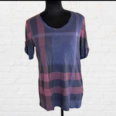 Burberry Brit Plaid Top Sz Lg Purple Blu - image 1