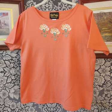 Bob Mackie orange embroidered floral design on 10… - image 1