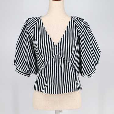 Frame Women Navy Striped Linen/Cotton Poplin Casu… - image 1