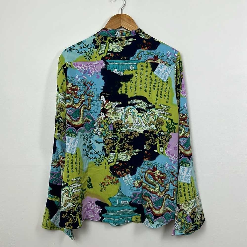 Josie Natori Dark Blue/Green Geisha LS Blouse - image 2