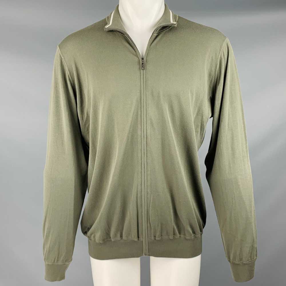 Loro Piana Olive Green Knit Cotton Zip Up Jacket - image 1