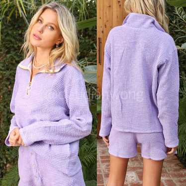 DONNI Waffle factory Half Zip Pullover in Lilac Purple