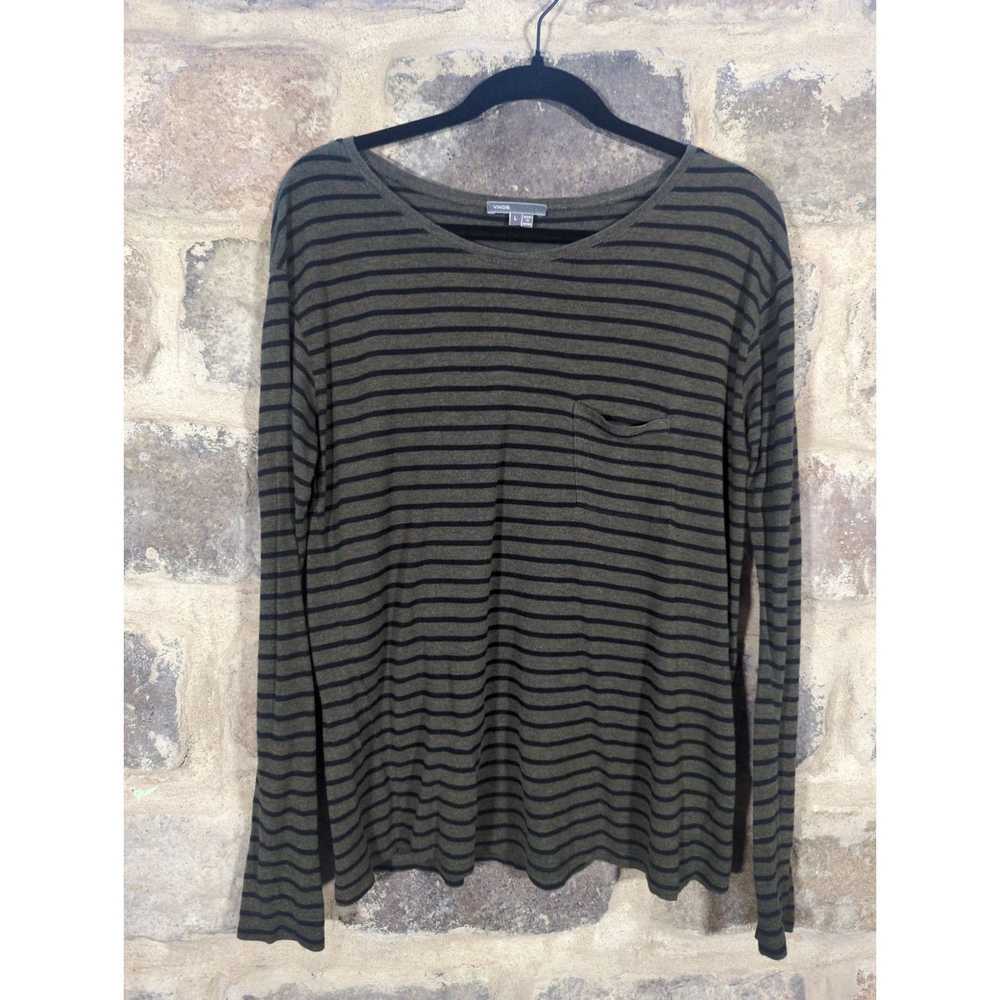 Vince Vince Top Green Black Striped Lightweight S… - image 2