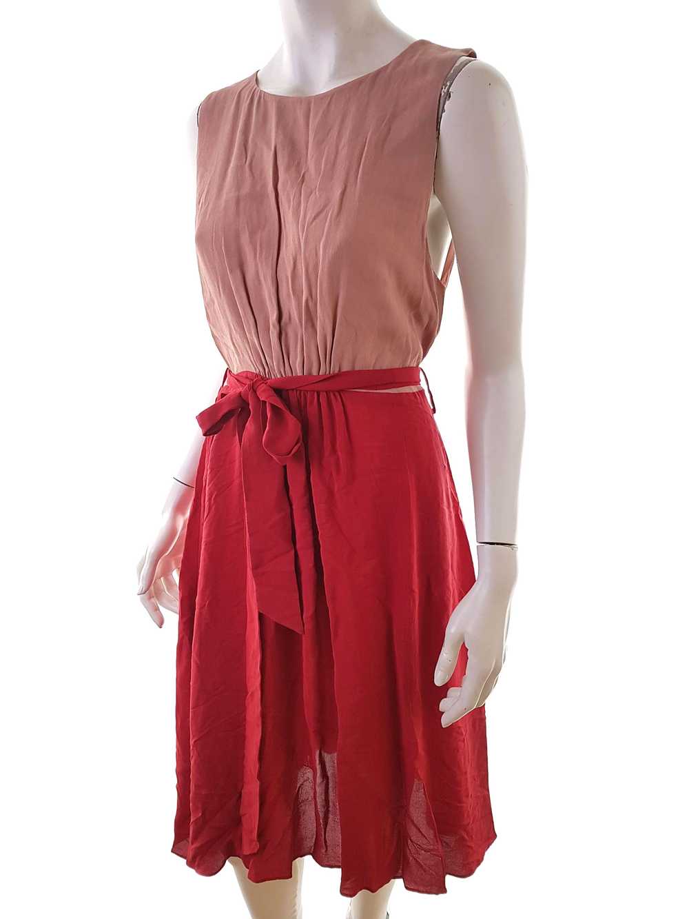 Naf naf  Size 44 Red Midi Sheath Dress Viscose 10… - image 2