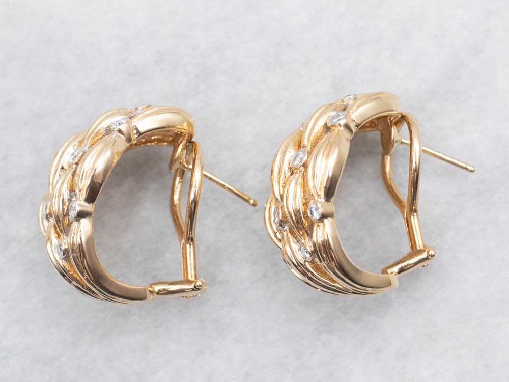 Large Woven Gold Diamond Drop Earrings - image 2