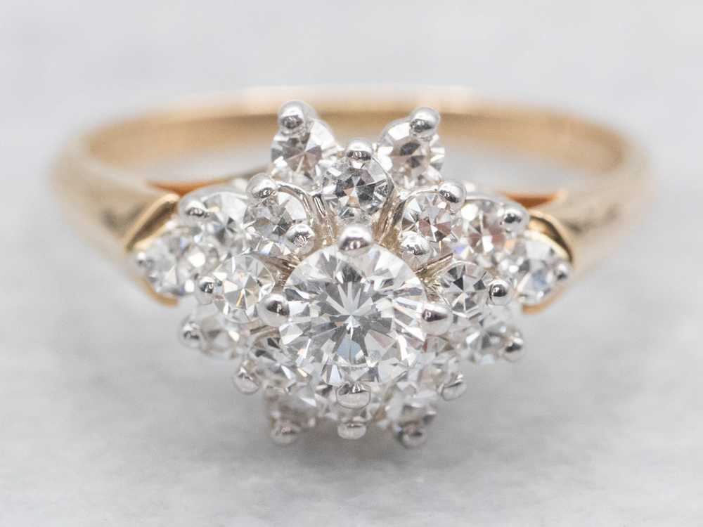 Tow Tone Diamond Cluster Engagement Ring - image 1