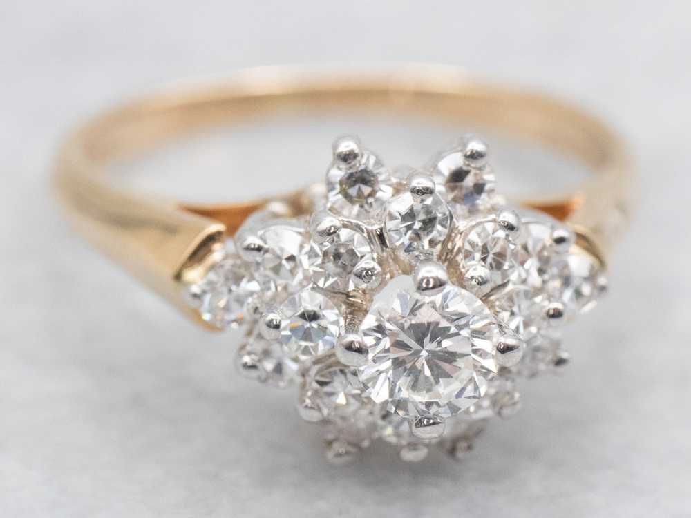 Tow Tone Diamond Cluster Engagement Ring - image 2